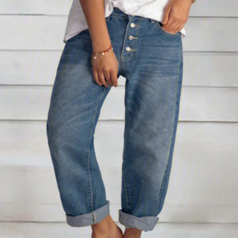 Baggy Jeans for Women – Blue High-Waisted Denim Trousers with Relaxed Fit