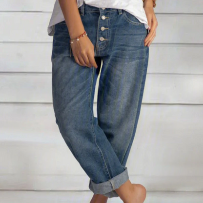 Baggy Jeans for Women – Blue High-Waisted Denim Trousers with Relaxed Fit