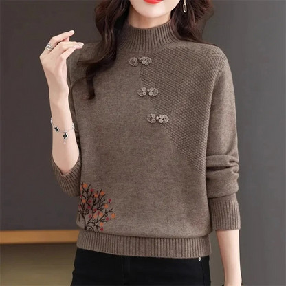 Women's Brown Roll Neck Jumper – Cozy Knit Sweater for Fall Fashion