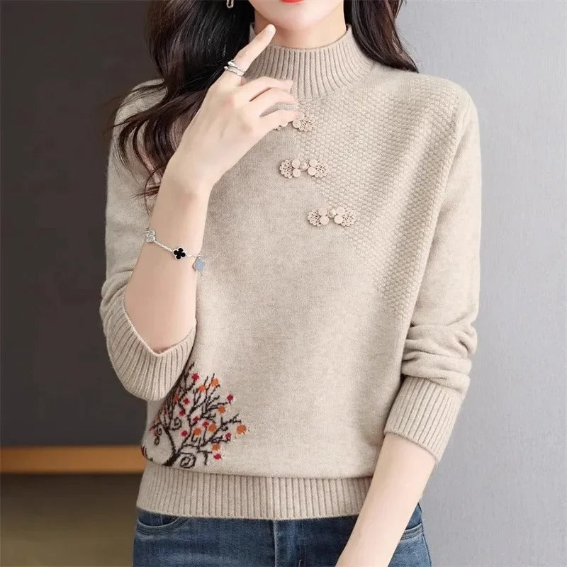 Women's Brown Roll Neck Jumper – Cozy Knit Sweater for Fall Fashion