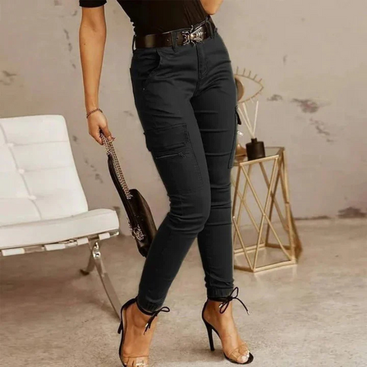 Cargo Trousers for Women – Black Utility Pants with Pockets for Casual Wear