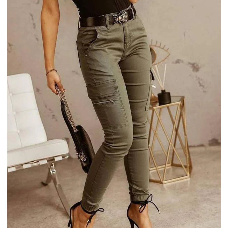 Cargo Trousers for Women – Black Utility Pants with Pockets for Casual Wear