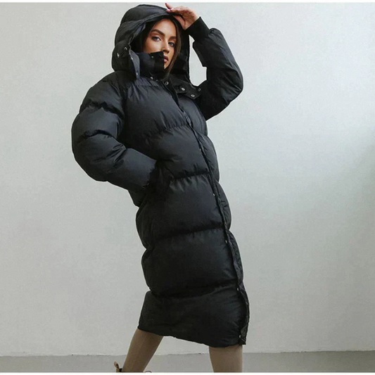 Women's Long Puffer Jacket – Stylish Black Down Coat for Winter Warmth