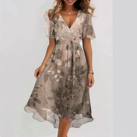 Summer Dress Women – Elegant Party Dress with Floral Design and Sleeves