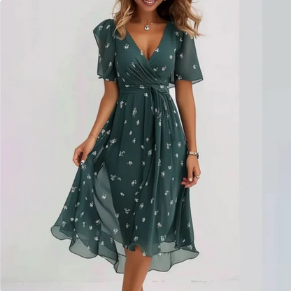 Summer Dress Women – Elegant Party Dress with Floral Design and Sleeves