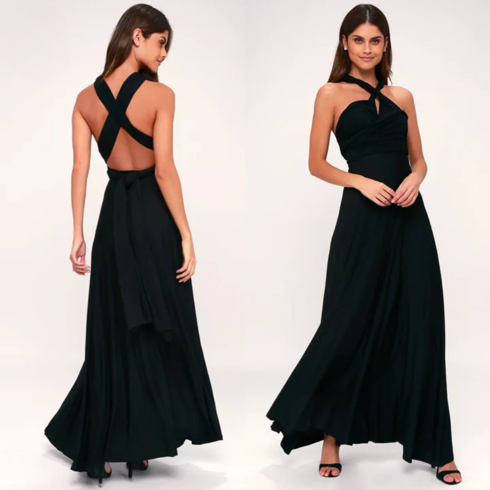 Women's long evening dress - Elegant festive dress in flowing and chic fabric