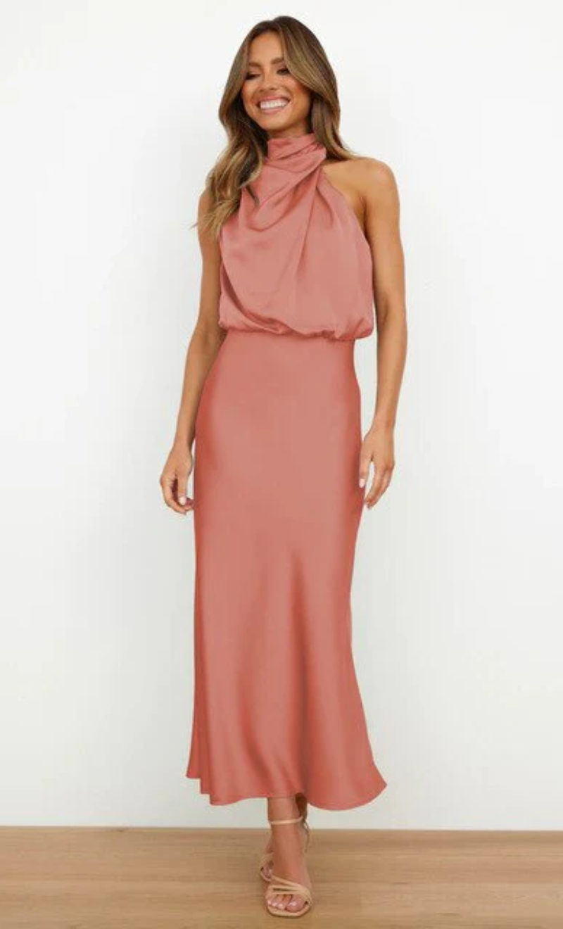 Women's Festive Midi Dress - Elegant Halter Dress for Evening and Events