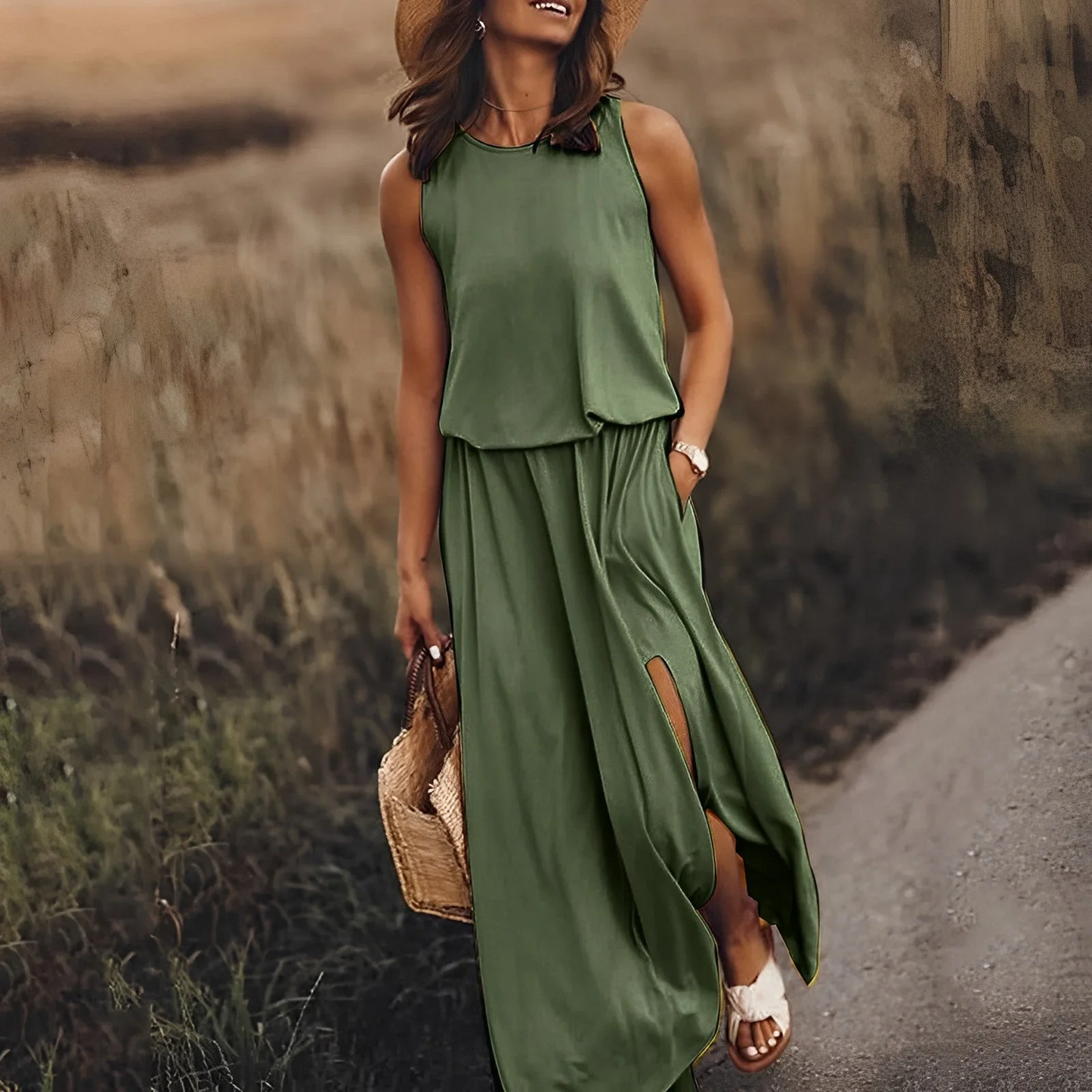 Maxi Dress Women – Elegant Summer Formal Dress with Sleeves and Flowing Design