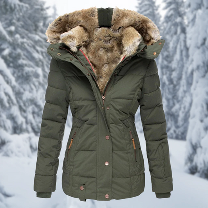 Women's Green Parka Jacket – Warm Winter Coat with Hood and Pockets