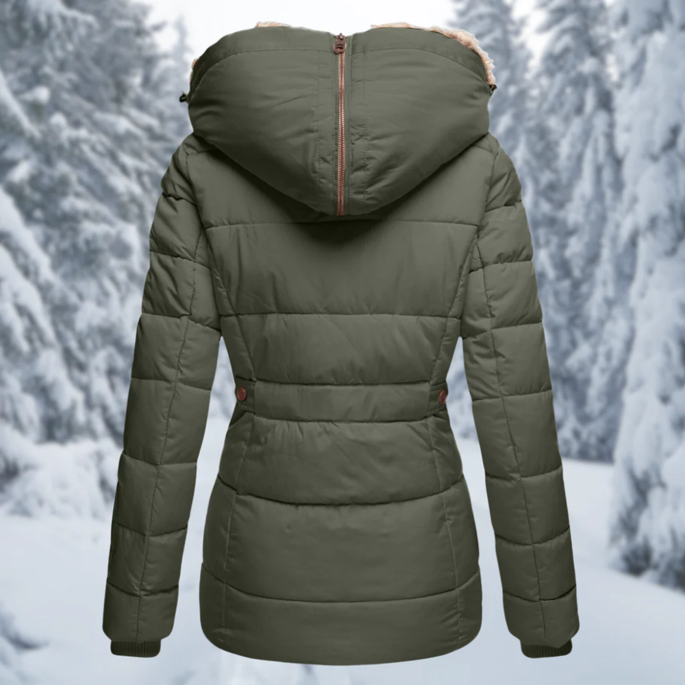 Women's Green Parka Jacket – Warm Winter Coat with Hood and Pockets