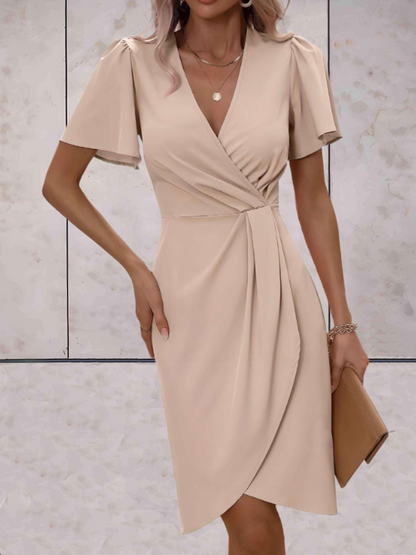 Robe de cérémonie mariage – Robe wrap mini élégante pour invitées chic