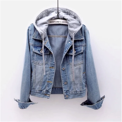 Women's Denim Jacket with Hood – Stylish Short Jean Jacket for Casual Wear