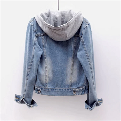 Women's Denim Jacket with Hood – Stylish Short Jean Jacket for Casual Wear