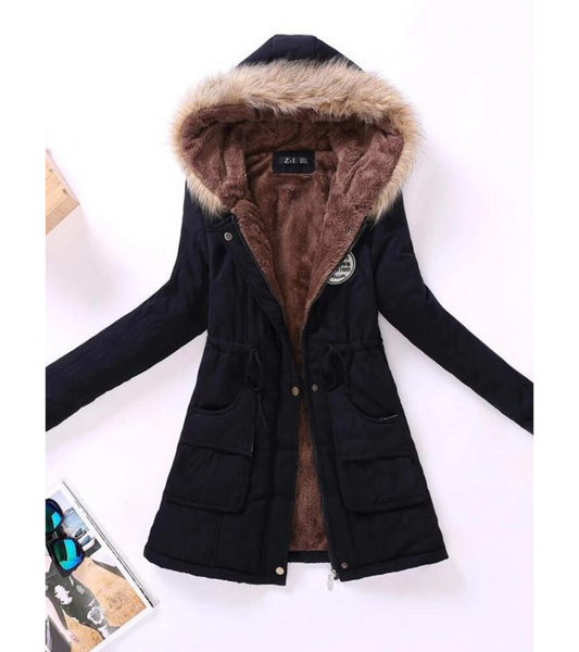 Women's Long Parka Jacket – Warm Winter Coat with Hood and Pockets