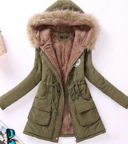 Women's Long Parka Jacket – Warm Winter Coat with Hood and Pockets