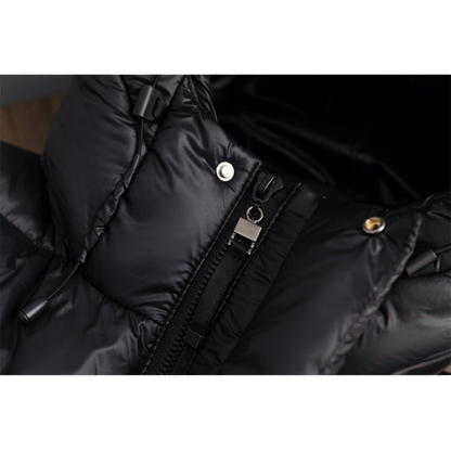 Women's Down Jacket Black – Long Padded Coat for Winter Warmth and Style