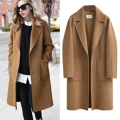 Women's Long Trench Coat – Stylish Winter Jacket with Warm Fabric and Belt