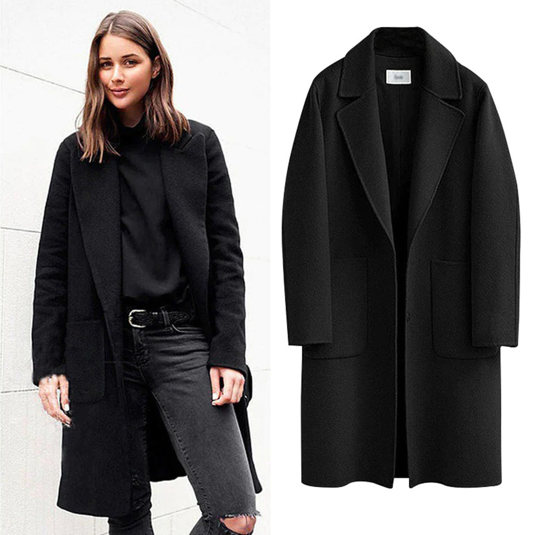 Women's Long Trench Coat – Stylish Winter Jacket with Warm Fabric and Belt