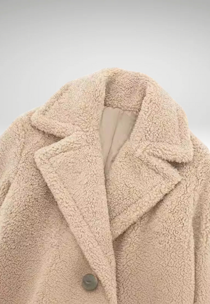 Teddy Coat Women – Stylish Beige Faux Fur Outerwear for Winter Fashion