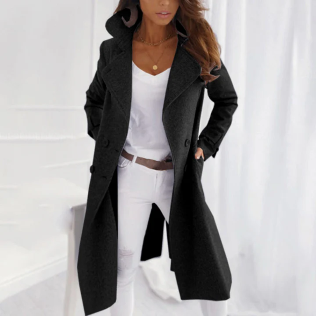 Women's Long Trench Coat – Stylish Winter Overcoat with Belted Design