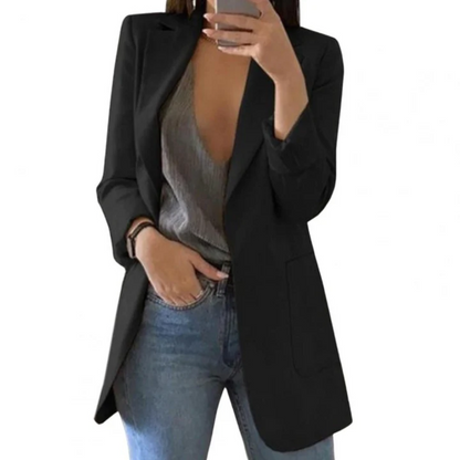 Women's Long Blazer Black – Stylish Tailored Blazer for Office and Casual Wear