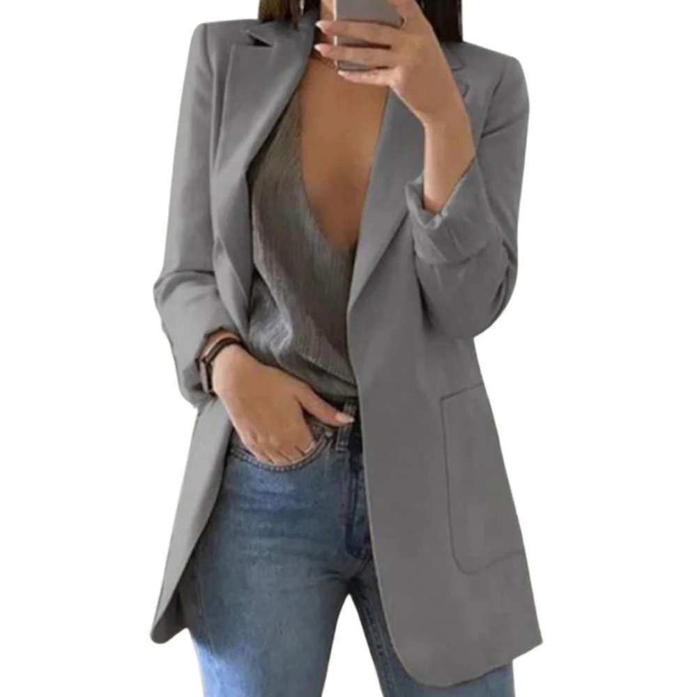 Women's Long Blazer Black – Stylish Tailored Blazer for Office and Casual Wear