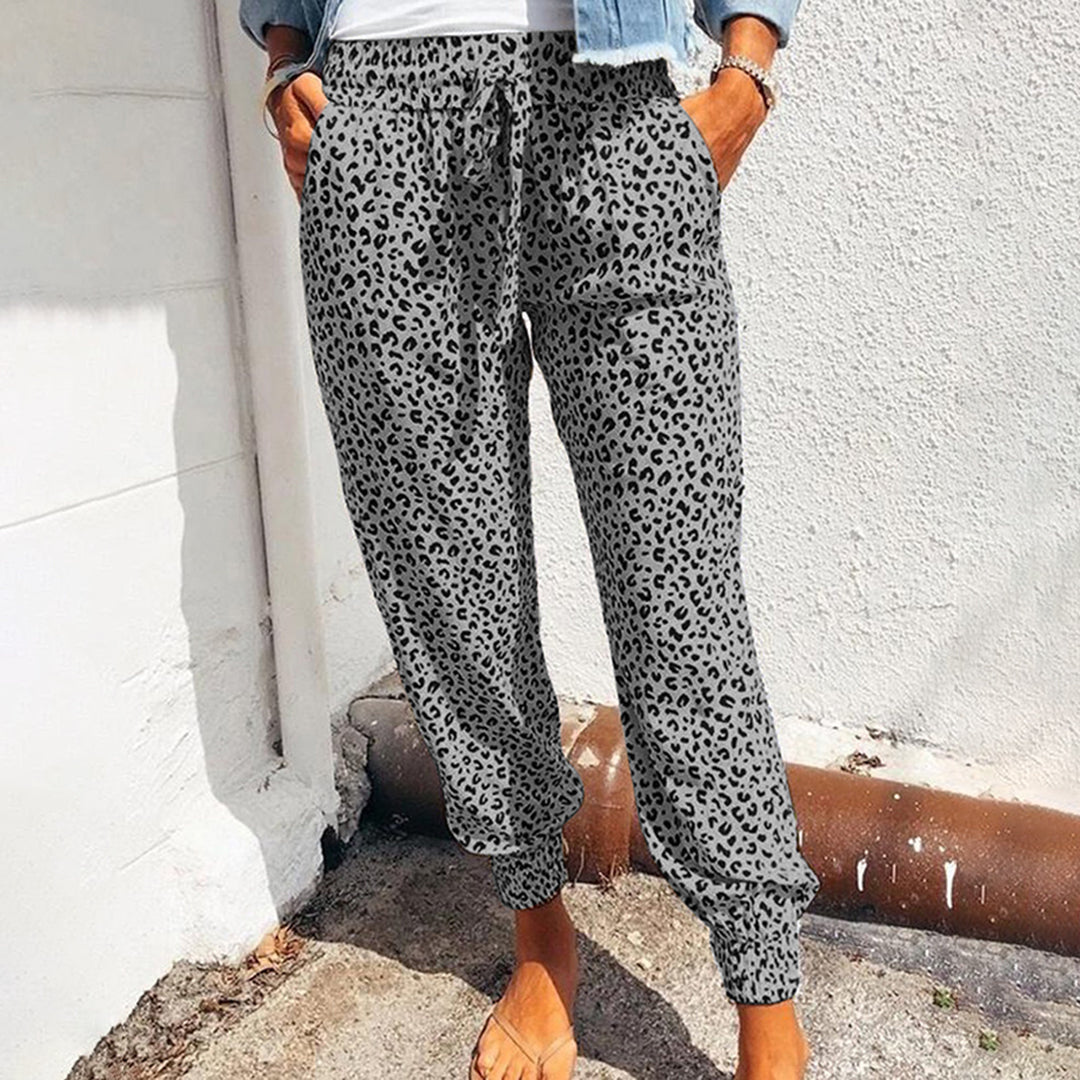 Leopard Print Trousers for Women – Stylish Grey Animal Print Pants for Casual Wear