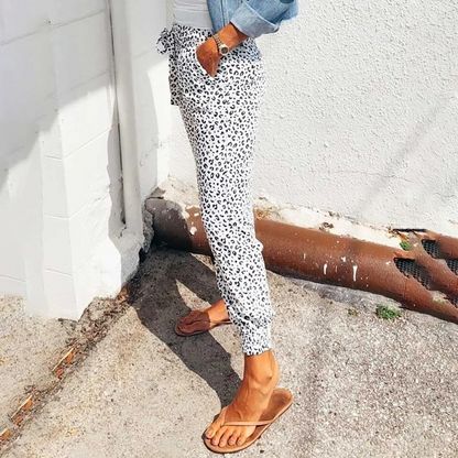 Leopard Print Trousers for Women – Stylish Grey Animal Print Pants for Casual Wear