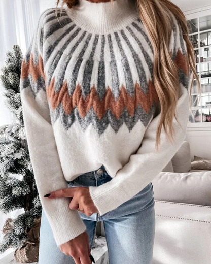 Women's Norwegian Sweater – Cozy Roll Neck Knit Pullover for Winter Style