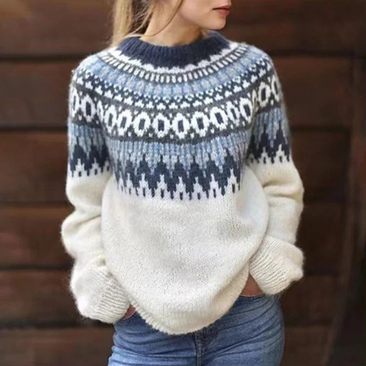 Women's Norwegian Sweater – Cozy Knitted Pullover for Winter Fashion