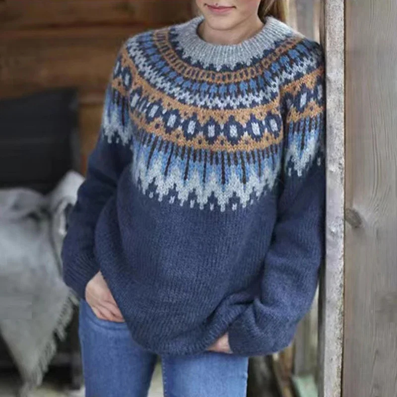 Women's Norwegian Sweater – Cozy Knitted Pullover for Winter Fashion