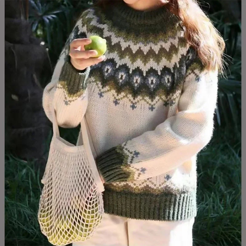 Women's Norwegian Sweater – Cozy Knitted Pullover for Winter Fashion