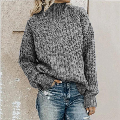 Women's Oversized Roll Neck Jumper – Cozy Black Knit Sweater for Casual Wear