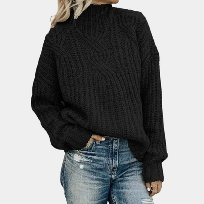 Women's Oversized Roll Neck Jumper Black – Cozy Knit Sweater for Casual Style