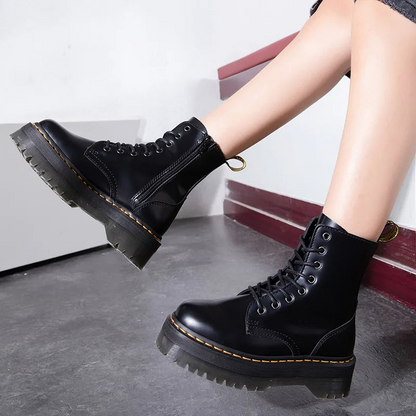 Women's Platform Ankle Boots – Stylish Black Heeled Booties for Fall Fashion