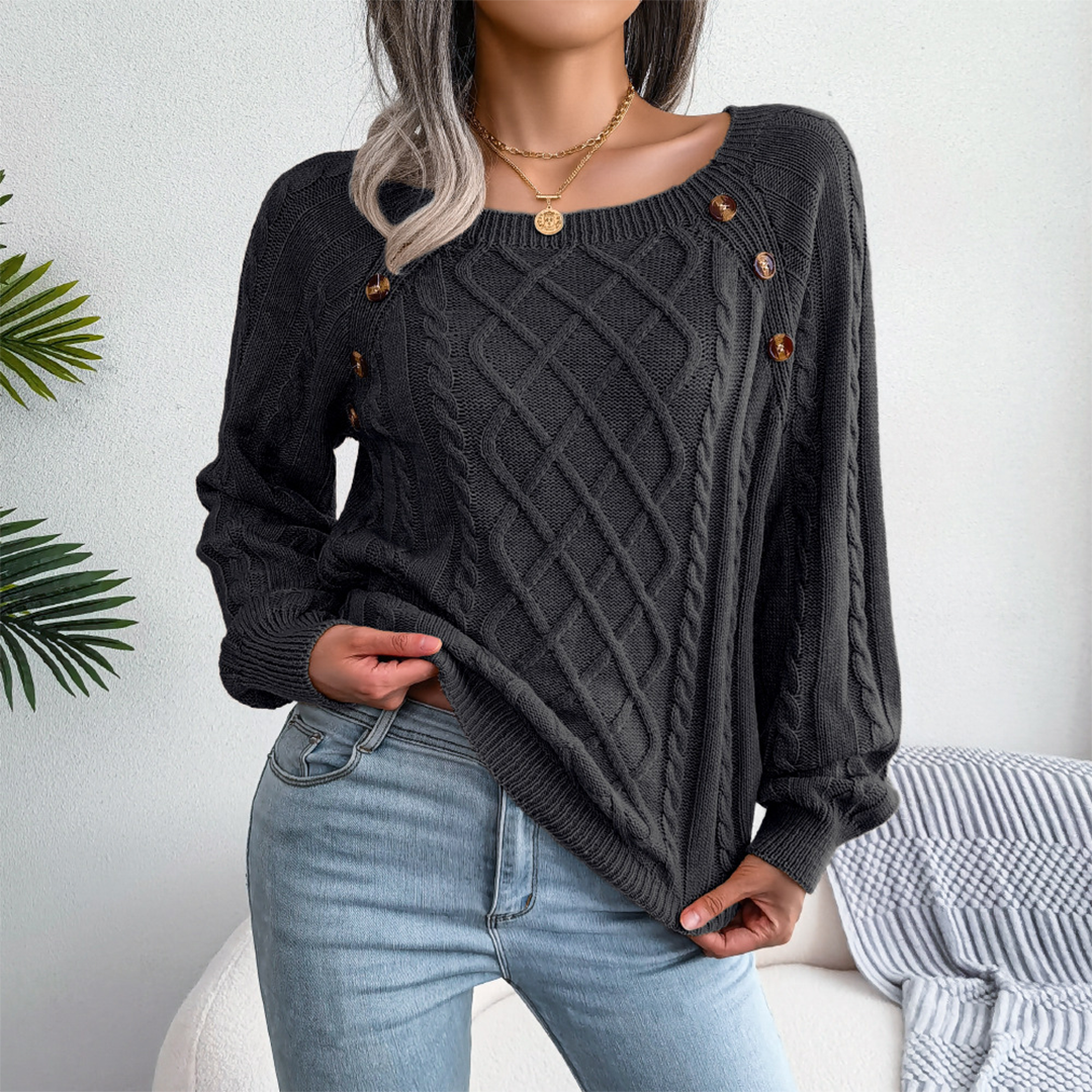 Women's Knitted Sweater Black – Cozy Pullover for Fall and Winter Fashion