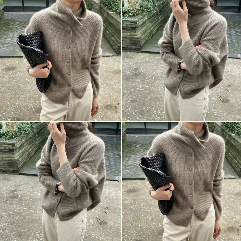 Women's Knit Roll Neck Jumper Grey – Cozy Knitwear for Casual Style