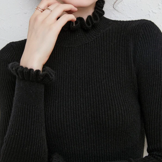 Women's Roll Neck Jumper Black – Cozy Knit Sweater for Casual Style