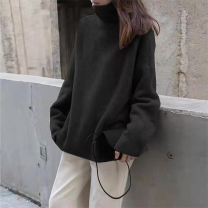 Women's Oversized Turtleneck Sweater Black – Cozy Knit Pullover for Casual Wear