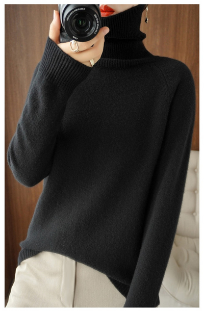 Women's Roll Neck Jumper Black – Warm Knit Sweater for Winter Fashion