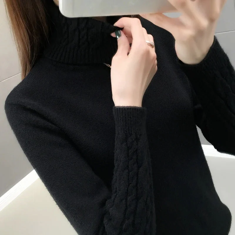 Women's Roll Neck Jumper Black – Warm Knit Sweater for Winter Style