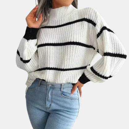 Women's Roll Neck Jumper White – Cozy Knit Sweater for Casual Style