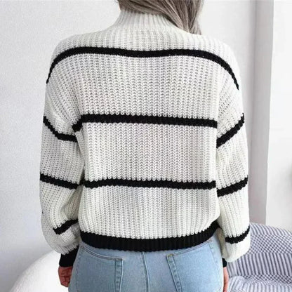 Women's Roll Neck Jumper White – Cozy Knit Sweater for Casual Style