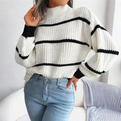 Women's Roll Neck Jumper White – Cozy Knit Sweater for Casual Style