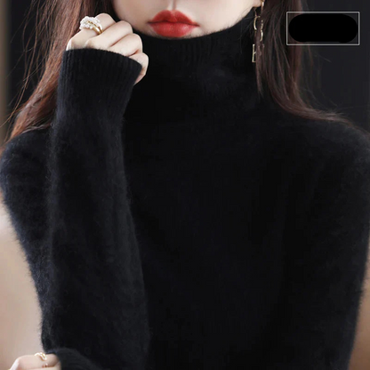 Women's Black Roll Neck Jumper – Cozy Knitted Sweater for Fall Fashion