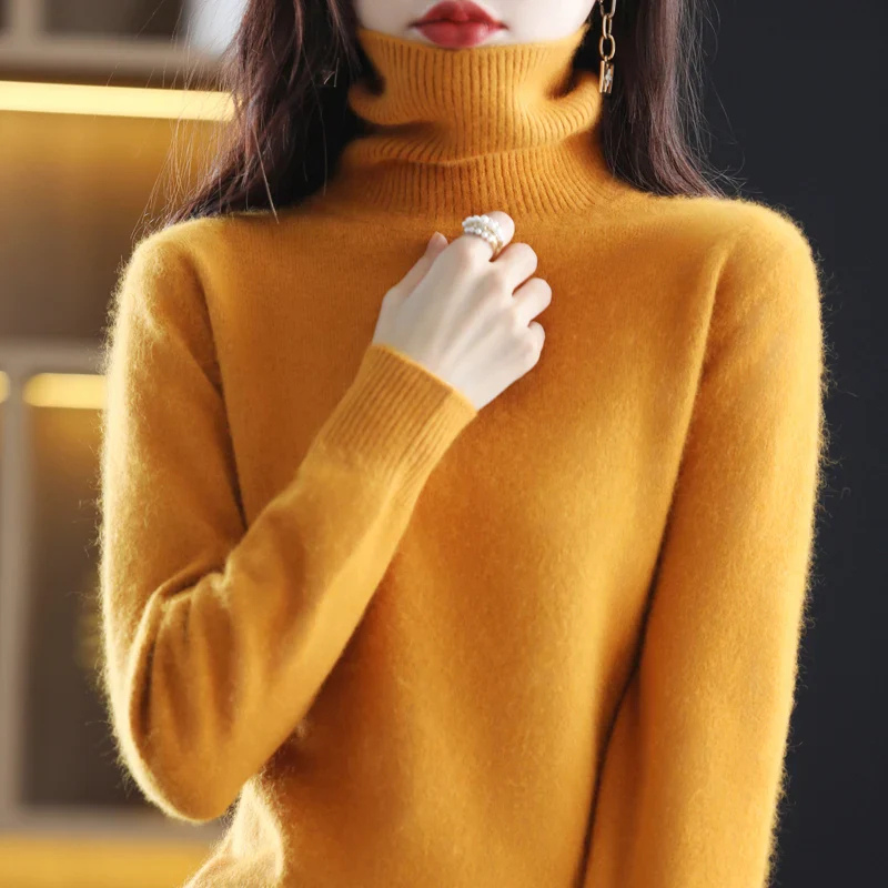 Women's Black Roll Neck Jumper – Cozy Knitted Sweater for Fall Fashion