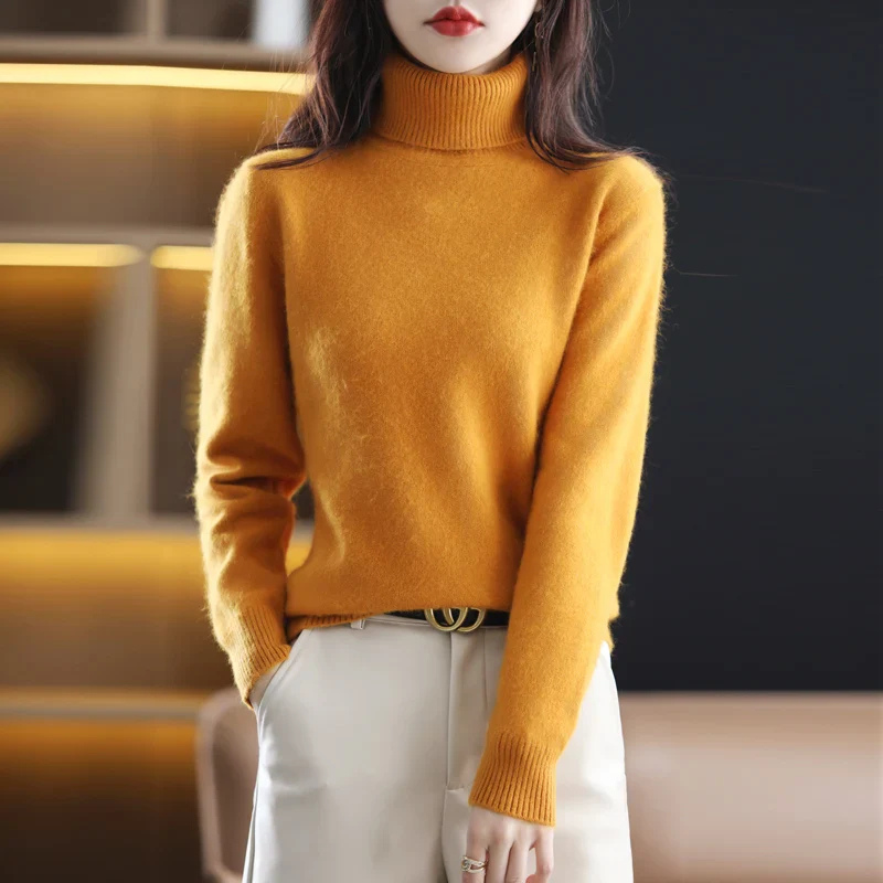 Women's Black Roll Neck Jumper – Cozy Knitted Sweater for Fall Fashion