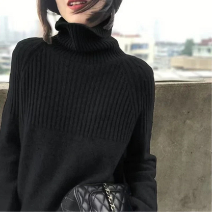 Knit Roll Neck Jumper for Women – Black Cozy Sweater for Winter Fashion