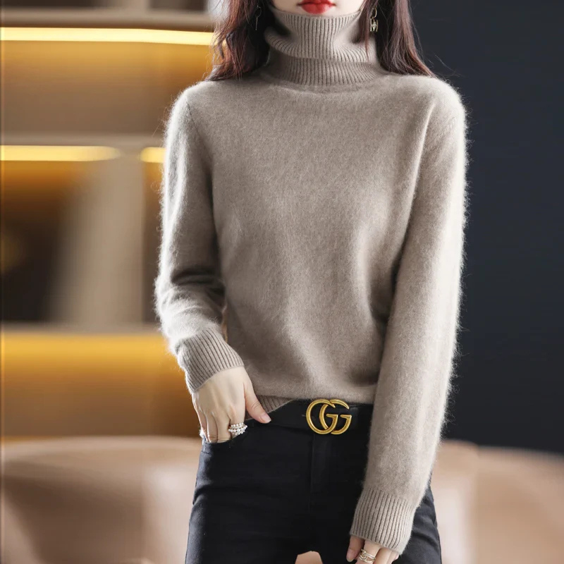 Women's Black Roll Neck Jumper – Cozy Knitted Sweater for Fall Fashion