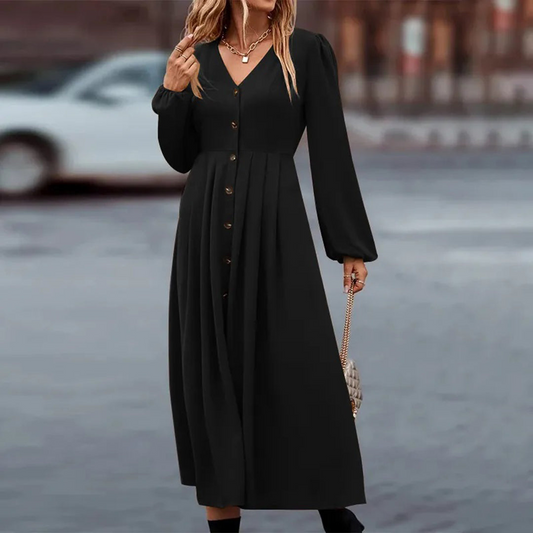 Black Midi Shirt Dress – Elegant Casual Dress for Women, Versatile Daywear